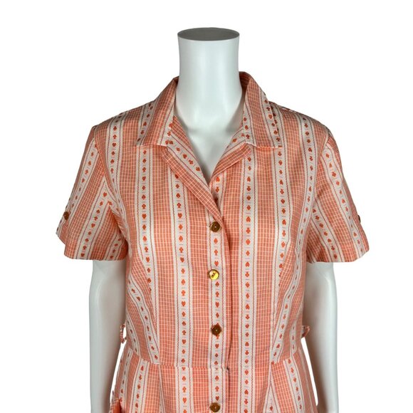 Vintage 1950s Dress Women's Large Novelty Playing Card Suit Print Orange - Picture 3 of 13
